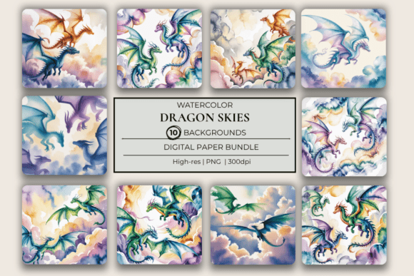 Download Watercolor Dragon Skies Mystical Bundle - Premium Resources
